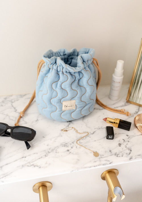 Cotton & Linen Wash Bag - Blue