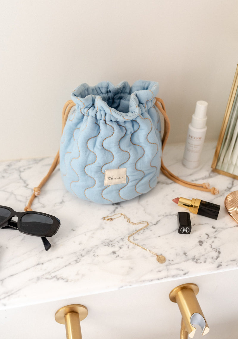 Cotton & Linen Wash Bag - Blue