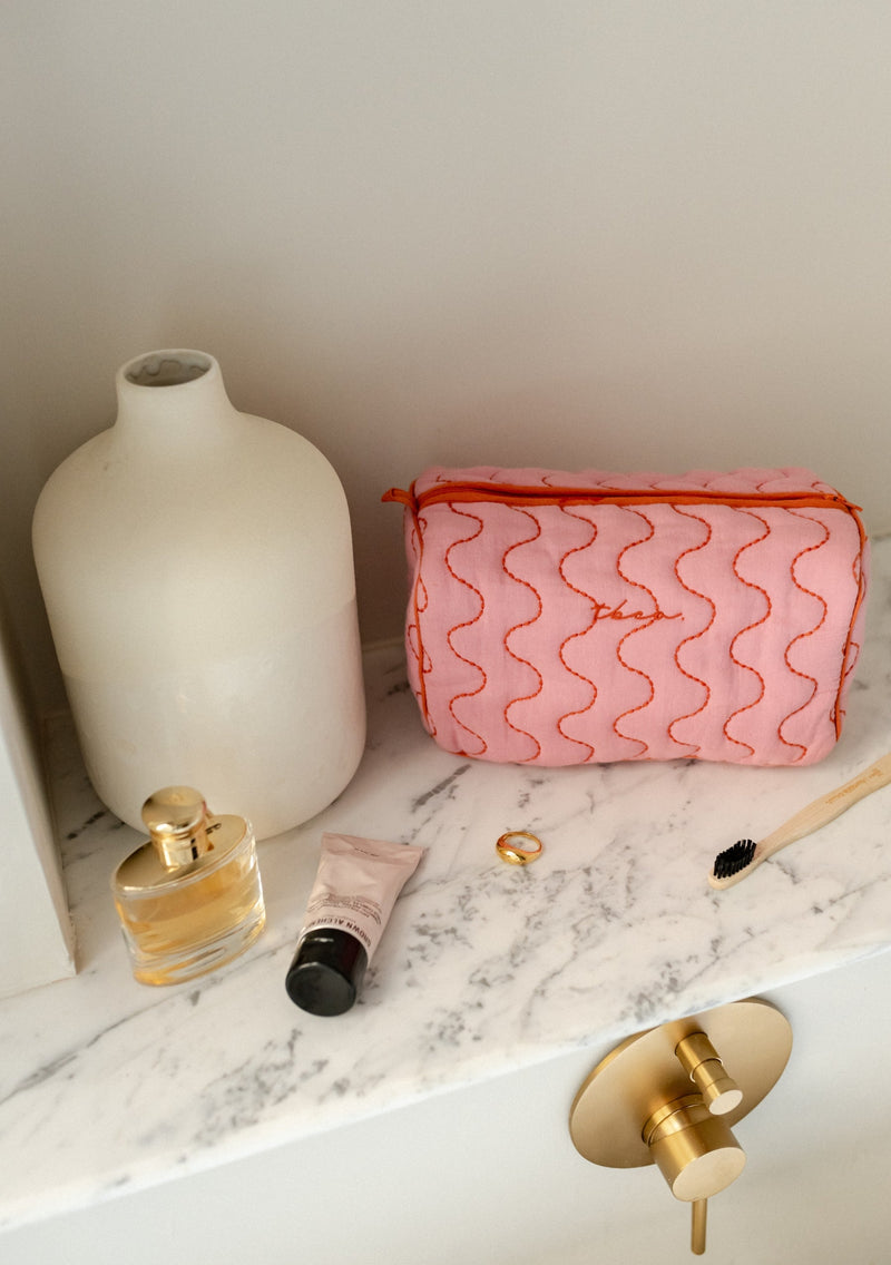 Cotton & Linen Wash Bag - Pink