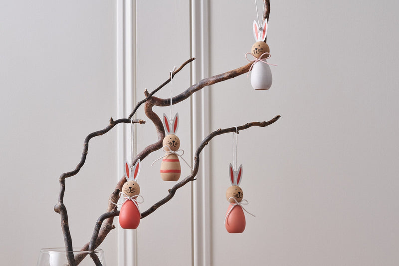 Set of 6 Wooden Hanging Bunny Decorations