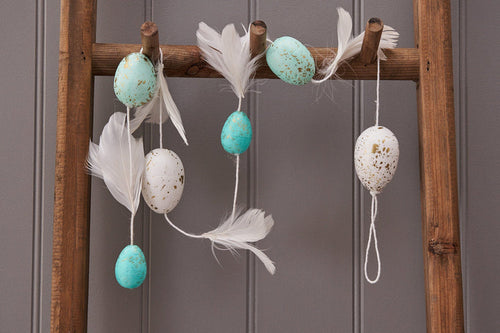 Egg and Feather Garland in Blue and White