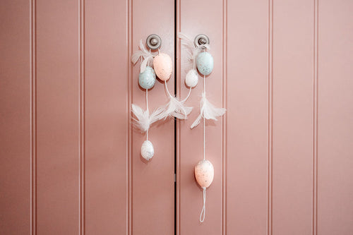 Egg and Feather Garland in Orange, Blue and White