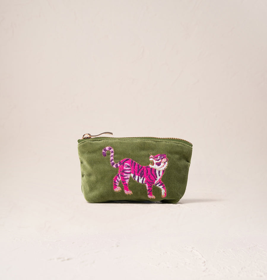 Wild Tiger Coin Purse Green & Pink