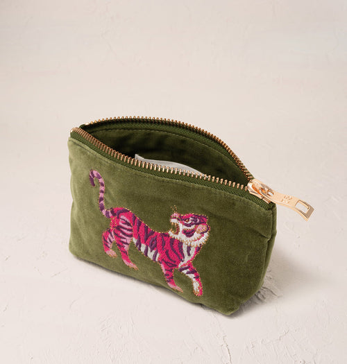 Wild Tiger Coin Purse Green & Pink