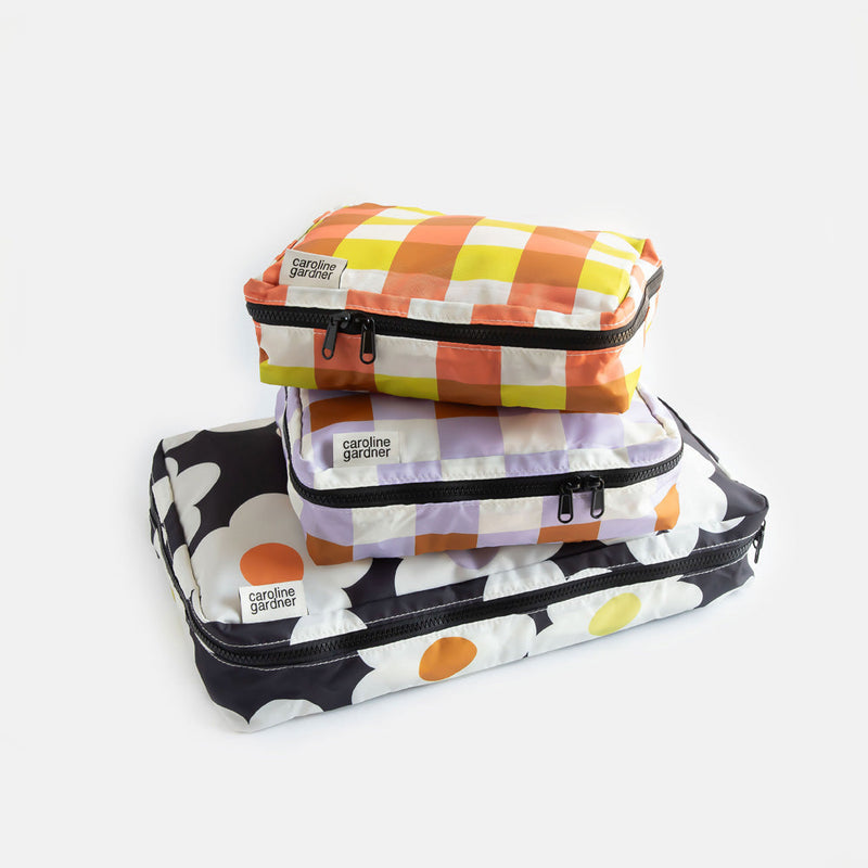 Multi Flower Check Set Of 3 Packing Cubes