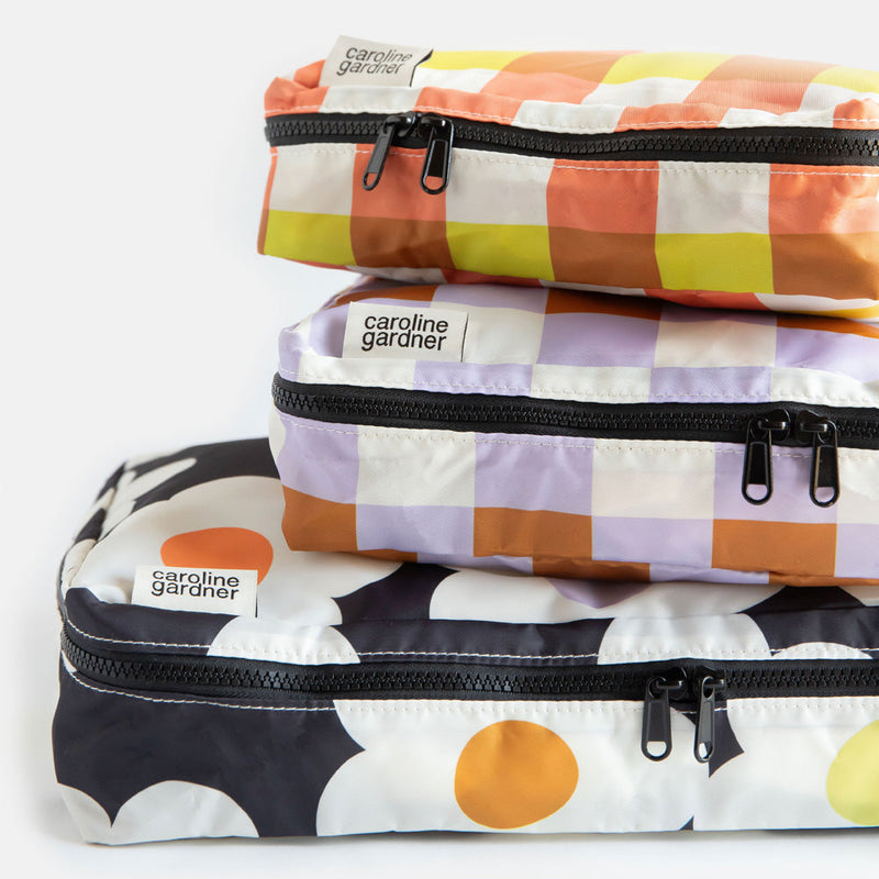 Multi Flower Check Set Of 3 Packing Cubes