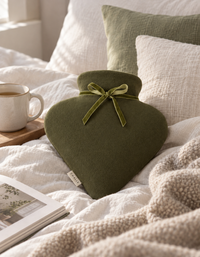 Heart Hot Water Bottle in Forest Green or Sand