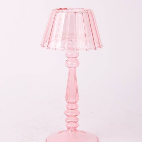 Lamp-Style Glass Tealight Holder ~ in Orange or Pink