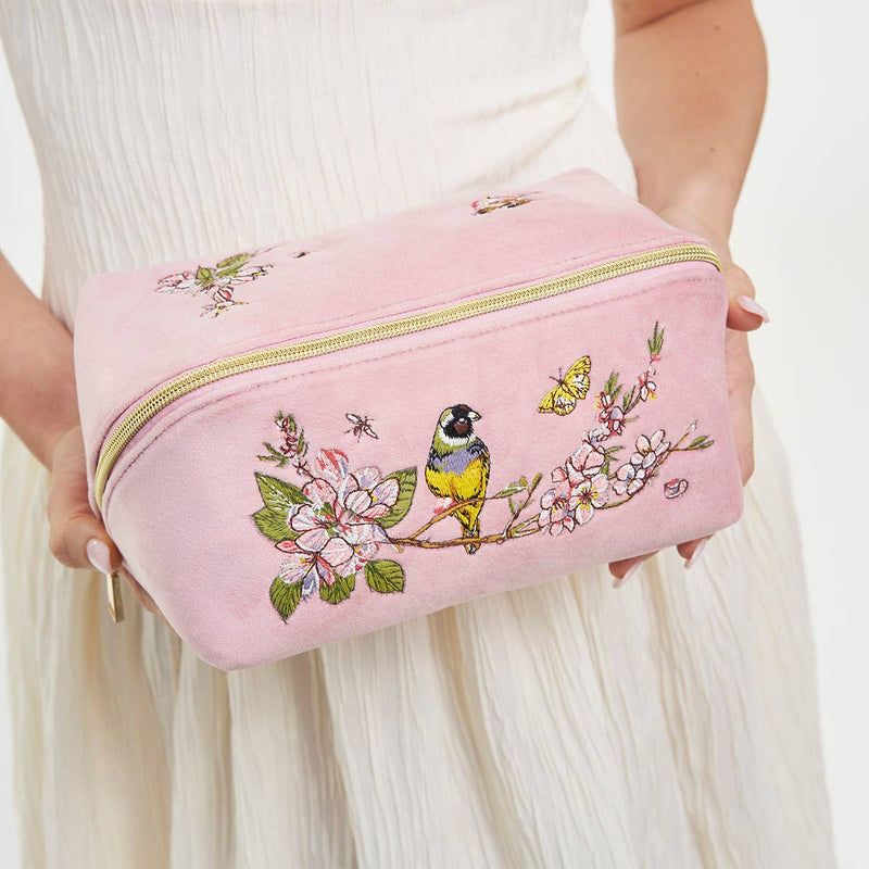 Love Scatter Pink Velvet Embroidered Cosmetic Pouch