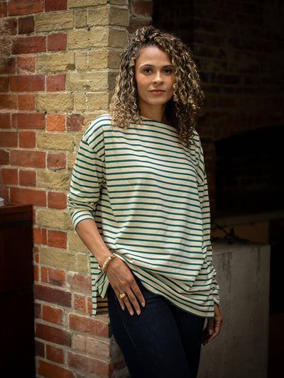 Bryony Stripe Top ~ in Grey & Cream or Evergreen & Cream