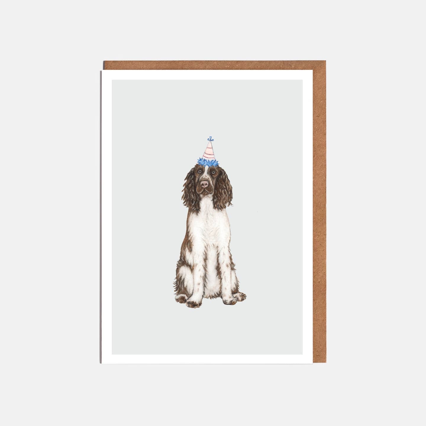 Springer Spaniel & Party Hat Dog Card - Blank or Birthday