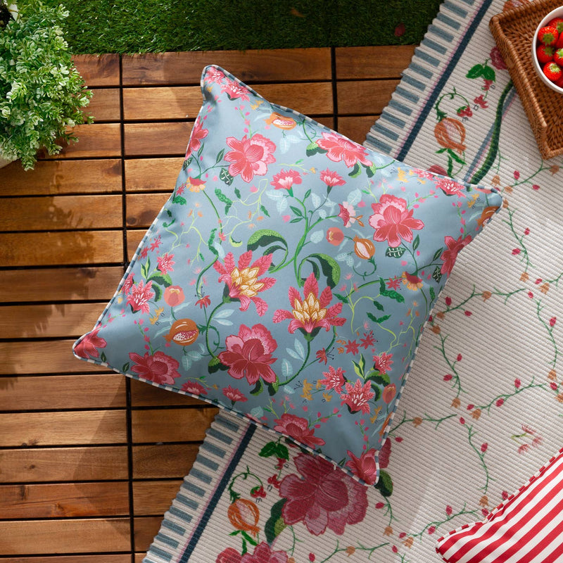 Claudia Floral Outdoor Cushion Cover - Duck Egg Blue