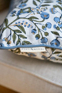 Block Printed Cushion Cover - Songbird Blue Stone