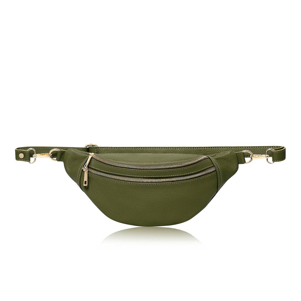 Italian Handmade Leather Crossbody Bum Bag ~ in Olive Green