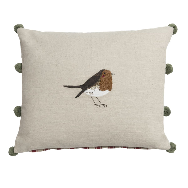 Robin Linen Blend Embroidered Cushion by Sophie Allport