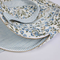 Block Printed Quilted Shopping Tote Bag - Songbird Blue Stone