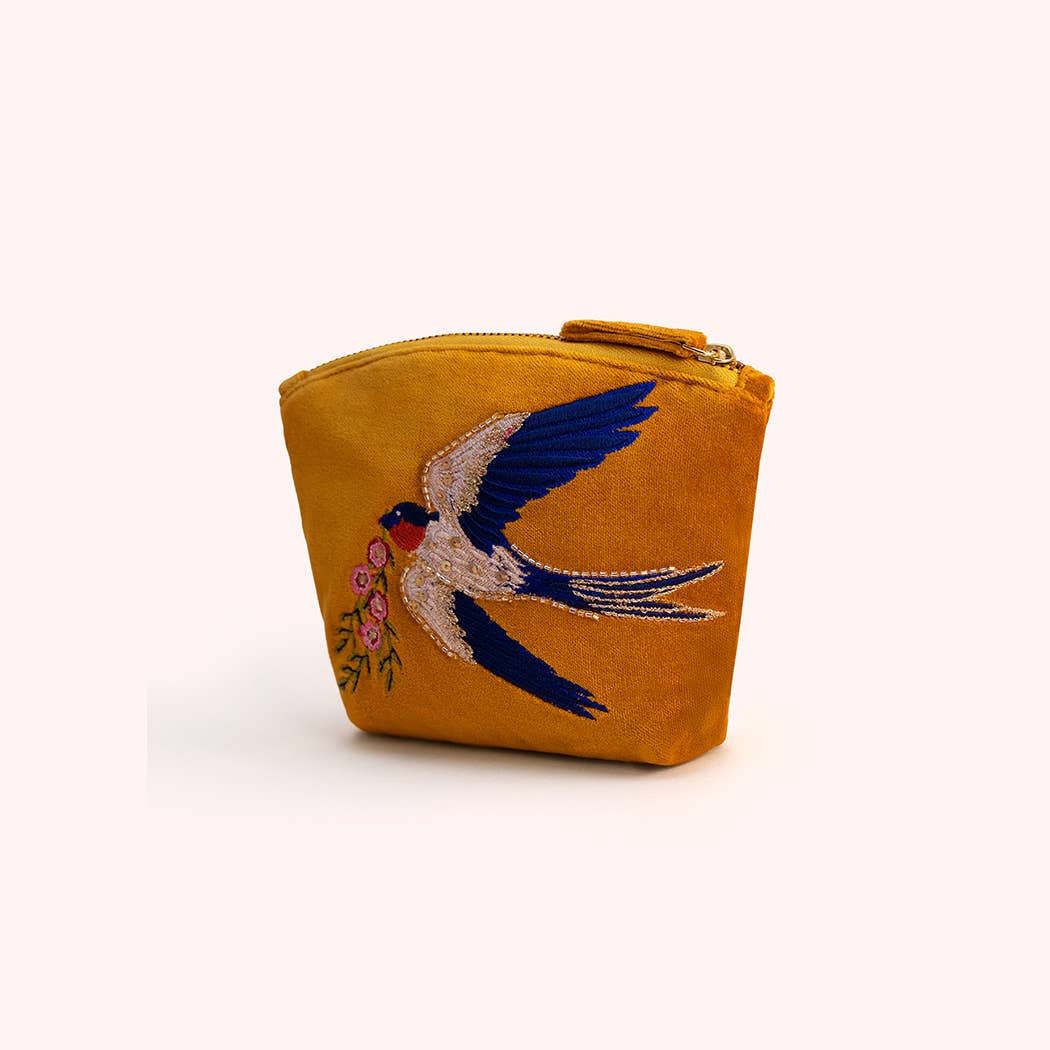 Embroidered Velvet Mini Pouch - Swallow