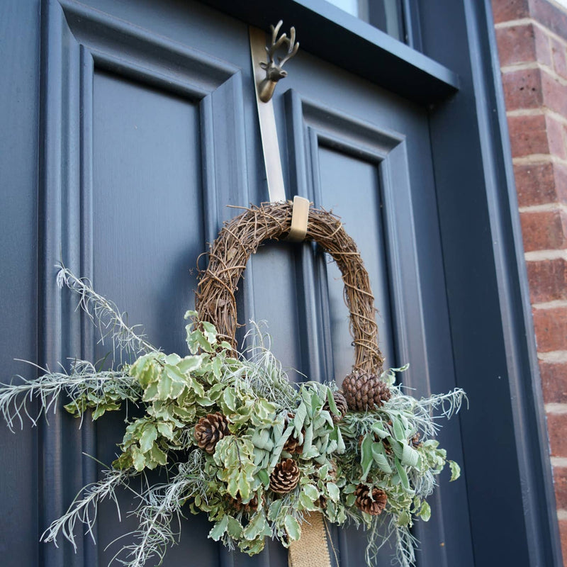 Christmas Over Door Wreath Hanger Deer Brass