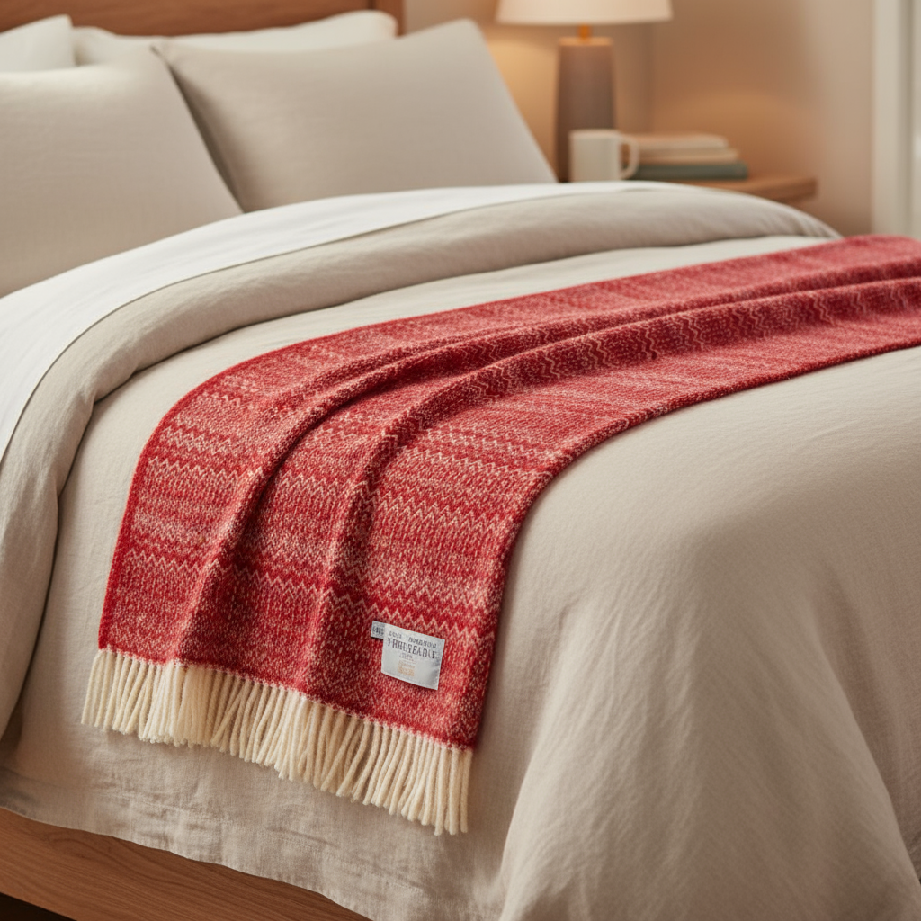 Fair Isle Pure New Wool Throw ~ Red