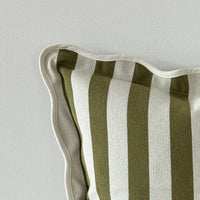 Chloe  Scalloped Edge Cushion Cover- Olive Stripe
