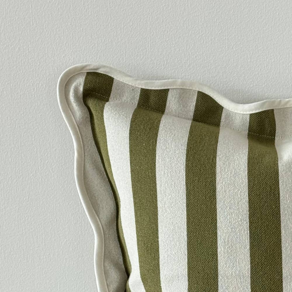 Chloe  Scalloped Edge Cushion Cover- Olive Stripe