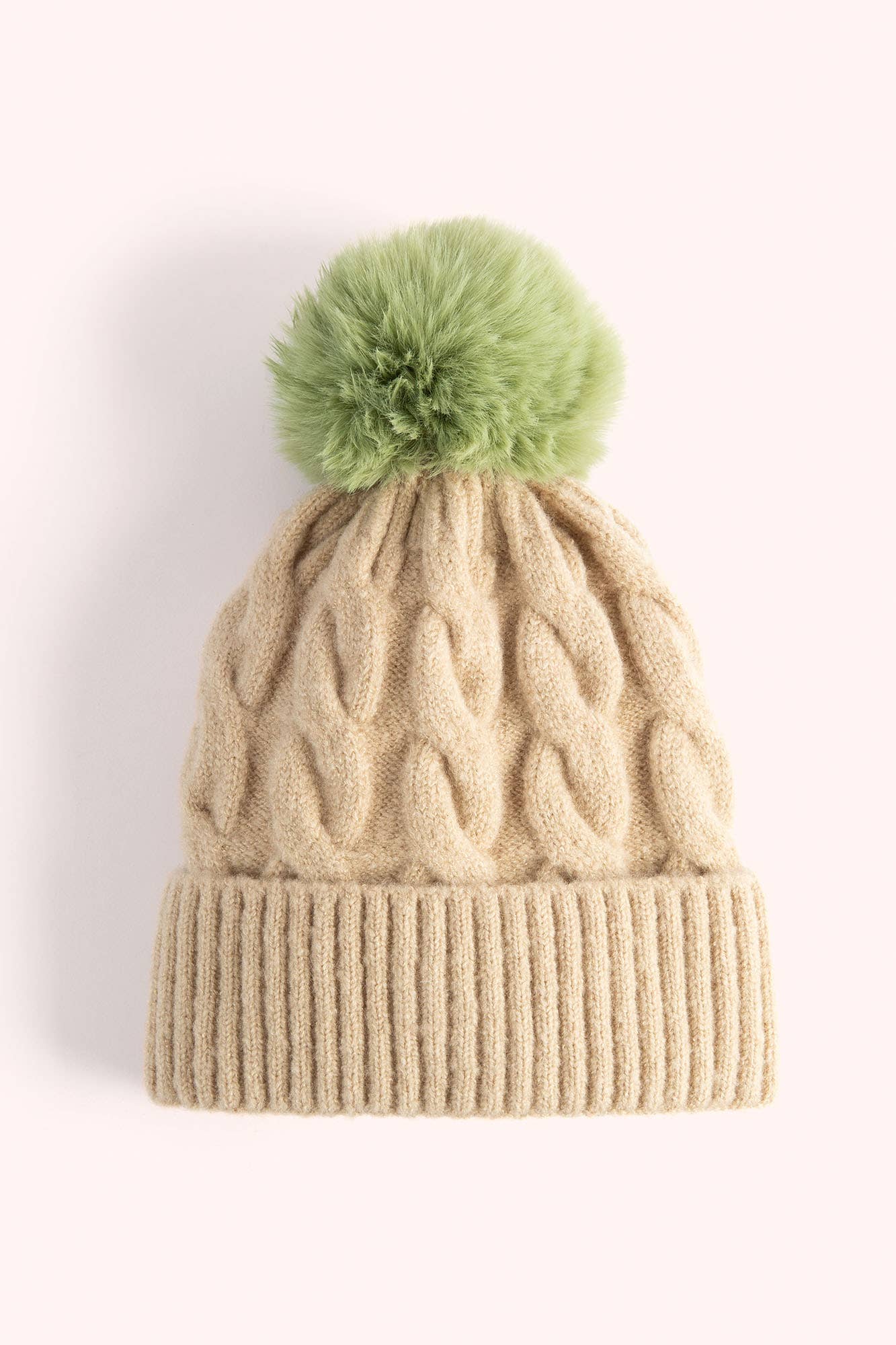 Elise Bobble Hat - Cream & Sage