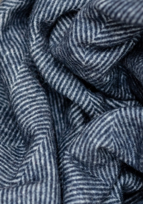 Recycled Wool Blanket in Navy Herringbone