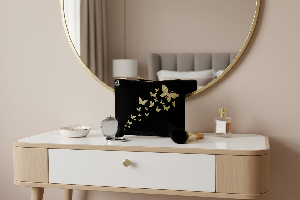 Trailing Butterflies Velvet Make Up Bag