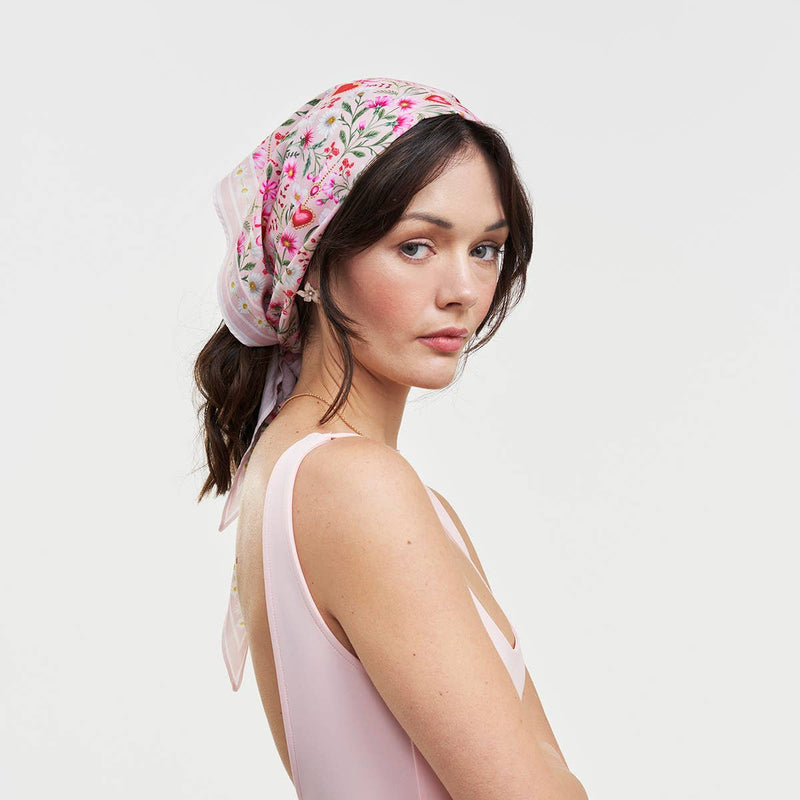 Floral Heart Pink Triangle Scarf