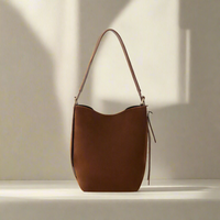 Italian Genuine Leather & Suede Bucket Shoulder Bag ~ in 3 Autumnal Colours
