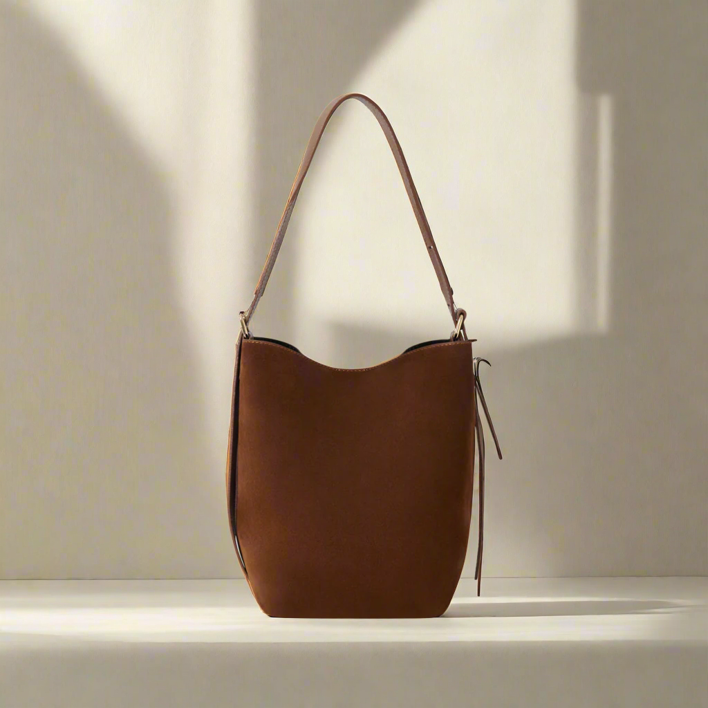 Italian Genuine Leather & Suede Bucket Shoulder Bag ~ in 3 Autumnal Colours