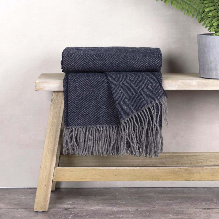 Pure Wool Navy/Grey Tassel Throw