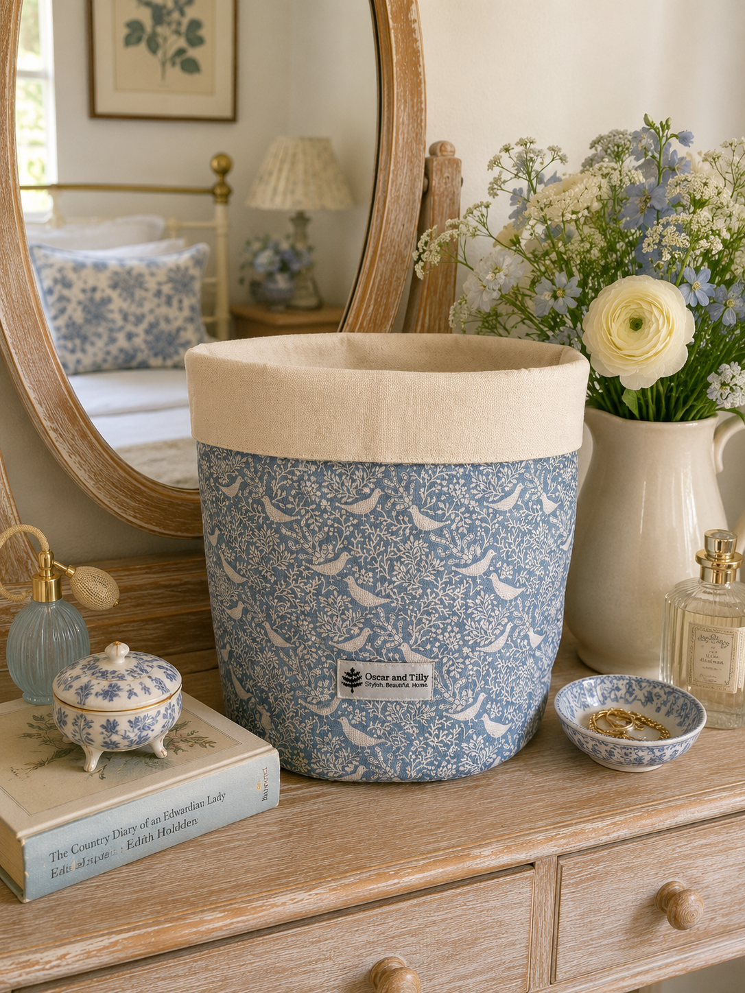 Bird and Branches Pot/Storage bags - Blue or Mint Green