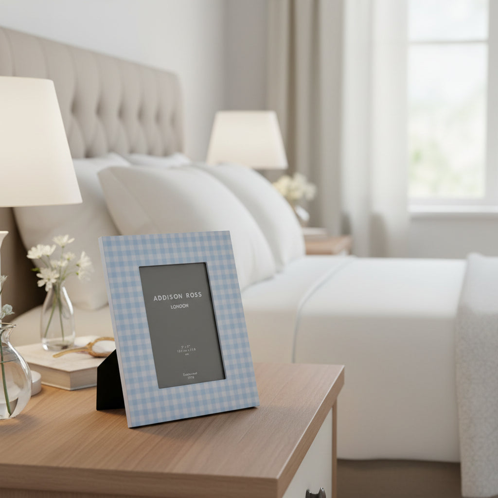 Blue Gingham Lacquer Photo Frame