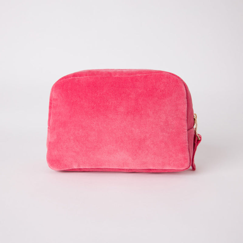 Flamingo Velvet Makeup Bag in the Pink