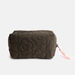 Khaki Quilted Flower Cube Cosmetic Bag