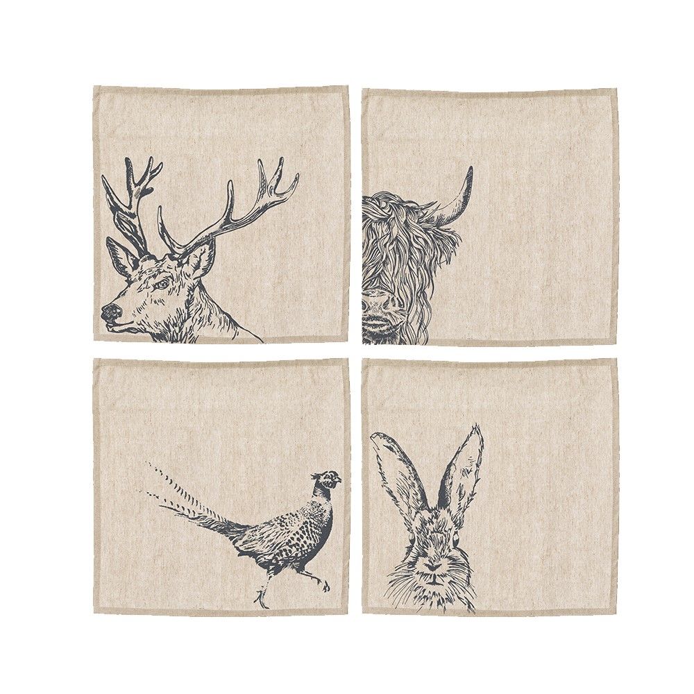 Country Animals Linen Napkins - Set of 4