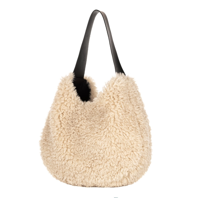 Faux Fur Slouch Bag ~ Taupe, Cream or Charcoal
