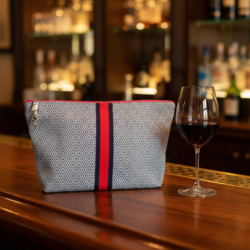 Large Blue & Cream Diamond Clutch Bag/Pouch