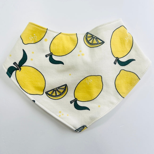 Organic Cotton Baby Dribble Bib in Cream “Lemon Grove" Print