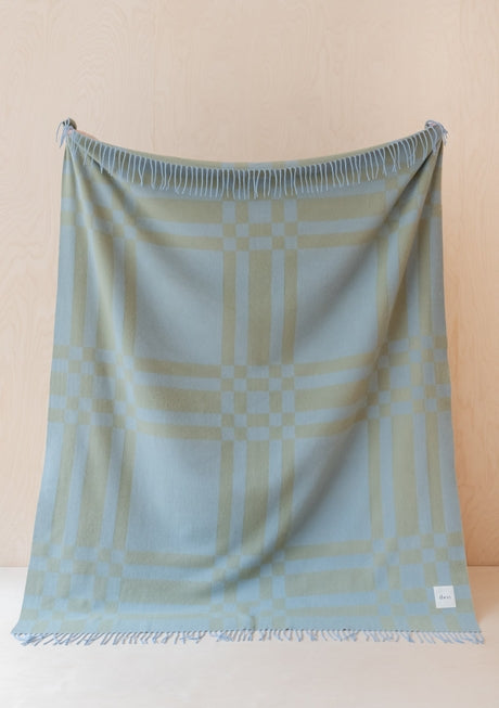 Pure Lambswool Blanket in Blue Pillar Check