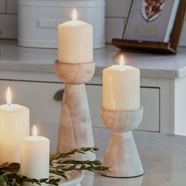 Padstow White Wash Wooden Candle Holders ~ pack of 2