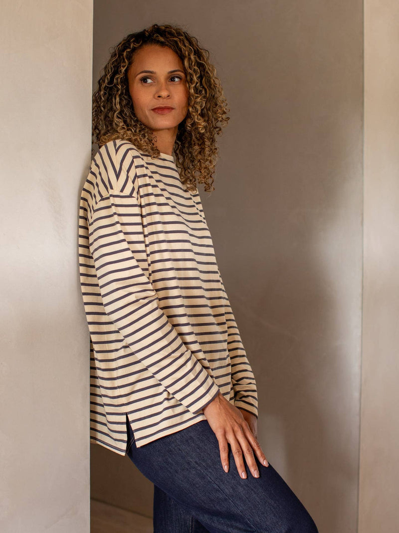 Bryony Stripe Top ~ in Grey & Cream or Evergreen & Cream