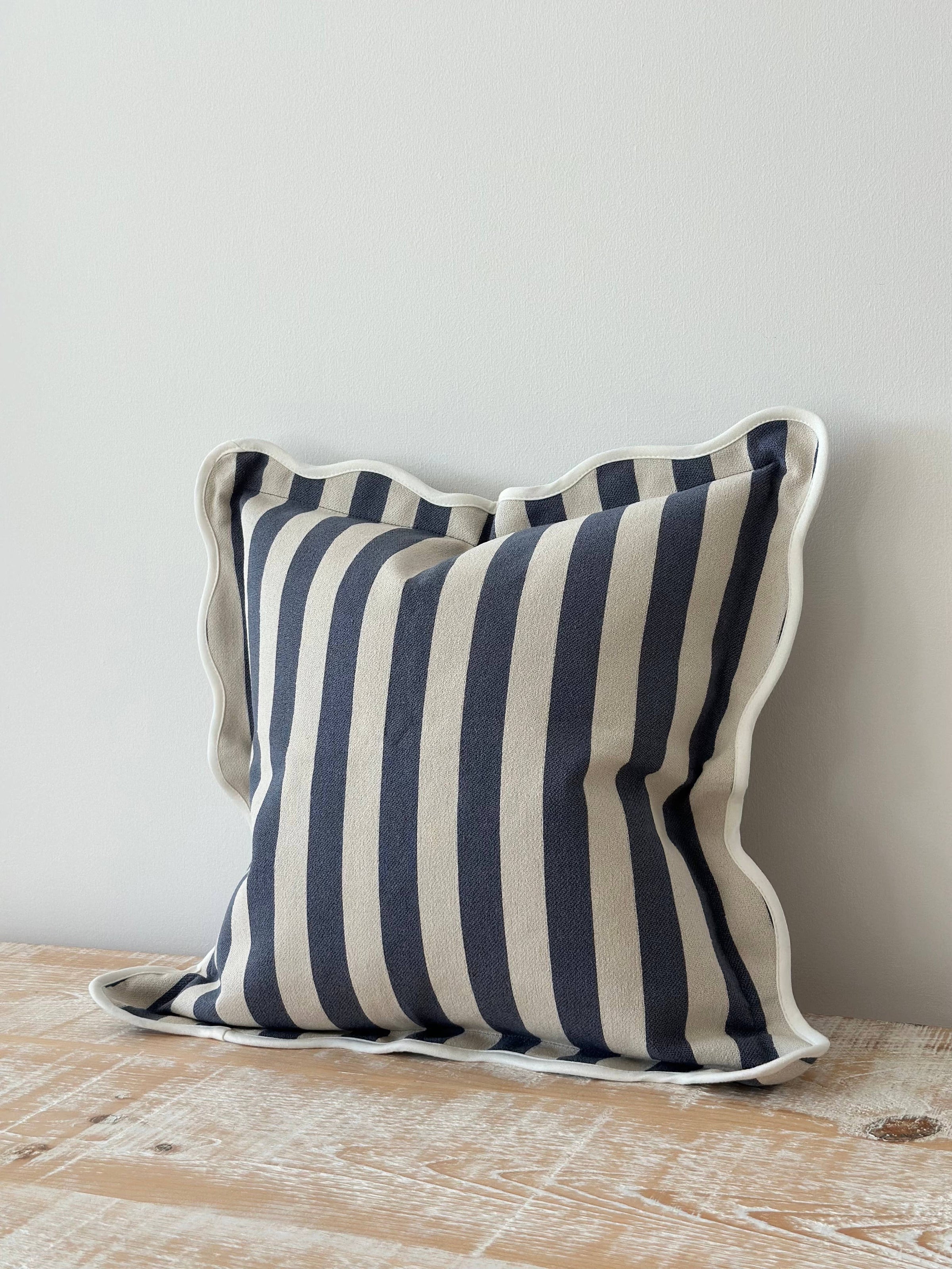 Chloe Scalloped Edge Cushion Cover - Navy Stripe