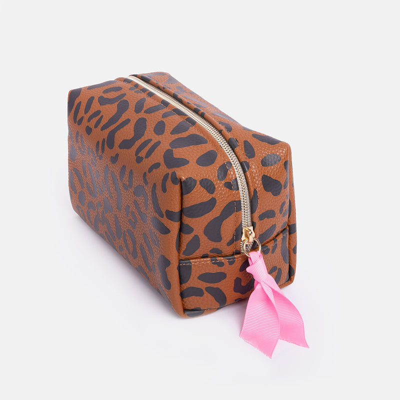 Tan Leopard Cube Cosmetic Bag