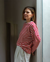 Rebecca Stripe Top | Red/Ecru