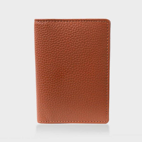 Pebble Grain Leather Passport Holder - Tan / Navy