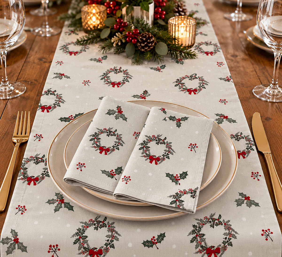 Christmas Wreath Table Runner