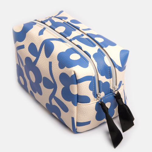 Blue Mono Flower Large Travel Washbag