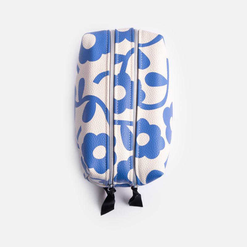 Blue Mono Flower Large Travel Washbag